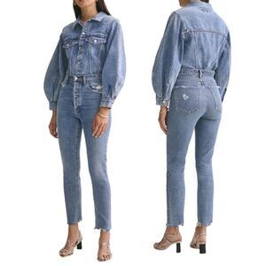 AGOLDE Nico High Rise Slim Fit Distressed Jeans in Rooted